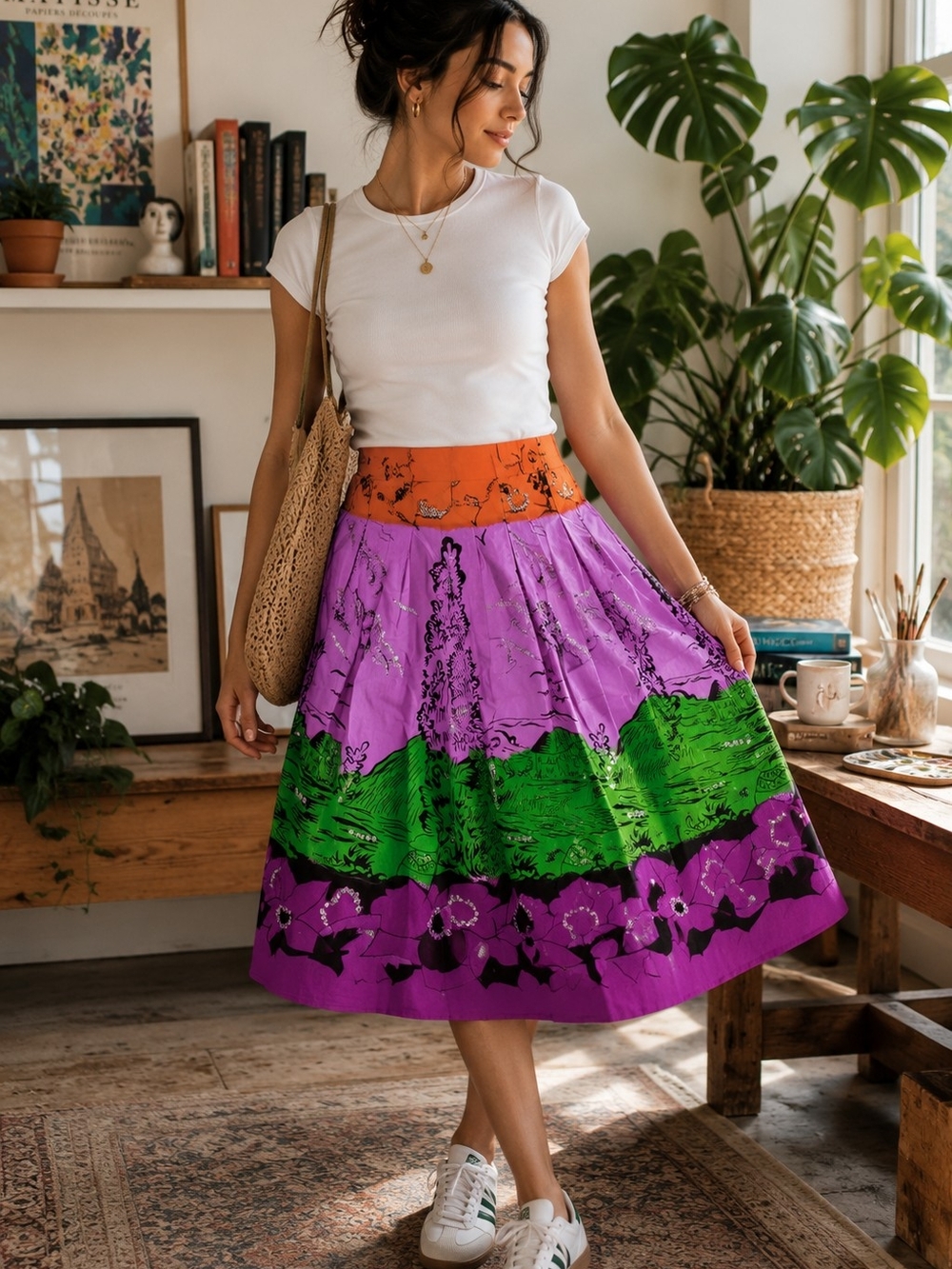 Vintage Bisou Bisou Michele Bohbot Bohemian Embellished Midi Skirt Size 2